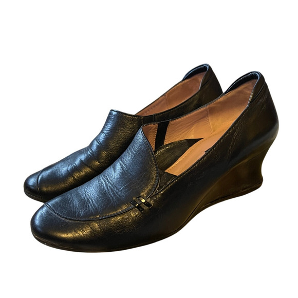 BeautiFeel Israel 6.5 Leather Wedge Heels COMFORT Ortho Slip On Shoes Black 37 - Picture 4 of 8